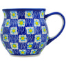 Polish Pottery Bubble Mug 13 oz Checkered Meadow