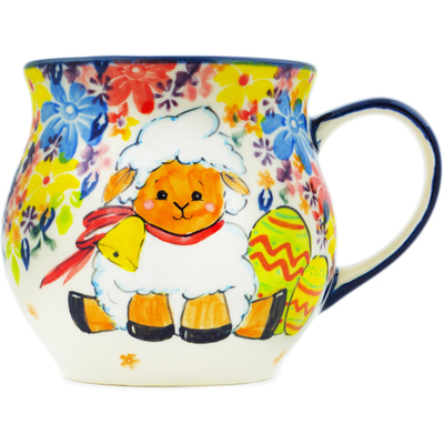Polish Pottery Bubble Mug 13 oz Easter Lamb UNIKAT
