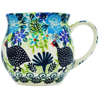 Polish Pottery Bubble Mug 13 oz Fowl In The  Blue Florals UNIKAT