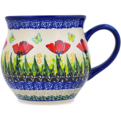 Polish Pottery Bubble Mug 13 oz Joyful Butterflies UNIKAT