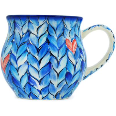 Polish Pottery Bubble Mug 13 oz Knitted With Love Blue UNIKAT