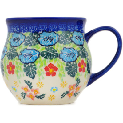 Polish Pottery Bubble Mug 13 oz Monstera Blooms UNIKAT