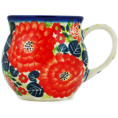 Polish Pottery Bubble Mug 13 oz Radiant Red Garden UNIKAT