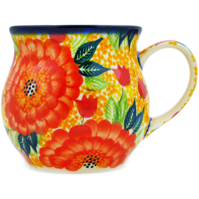 Polish Pottery Bubble Mug 13 oz Red Fantasy UNIKAT