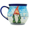 Polish Pottery Bubble Mug 13 oz Snow Gnome UNIKAT