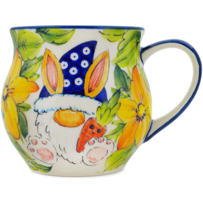 Polish Pottery Bubble Mug 13 oz Spring Gnome UNIKAT