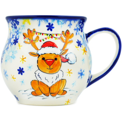 Polish Pottery Bubble Mug 13 oz Sweet Christmas Reindeer