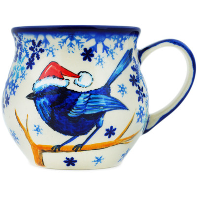 Polish Pottery Bubble Mug 13 oz Winter Blue Bird