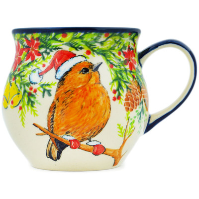 Polish Pottery Bubble Mug 13 oz Winter Sparrow