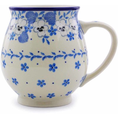 Polish Pottery Bubble Mug 15 oz White Pansy