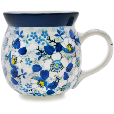 Polish Pottery Bubble Mug 16 oz Blossoming Blues UNIKAT