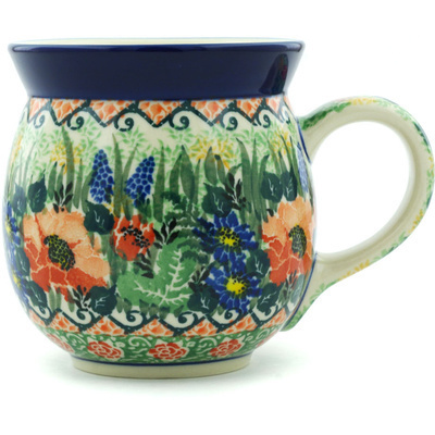 Polish Pottery Bubble Mug 16 oz Blue Bonnet Bounty UNIKAT