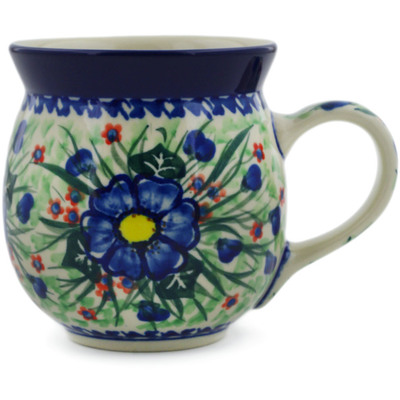 Polish Pottery Bubble Mug 16 oz Blue Bud Delight UNIKAT