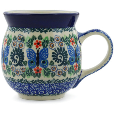 Polish Pottery Bubble Mug 16 oz Blue Butterfly Brigade UNIKAT