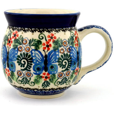 Polish Pottery Bubble Mug 16 oz Blue Butterfly Brigade UNIKAT
