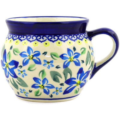 Polish Pottery Bubble Mug 16 oz Blue Clematis