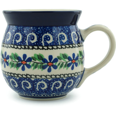 Polish Pottery Bubble Mug 16 oz Blue Daisy Swirls