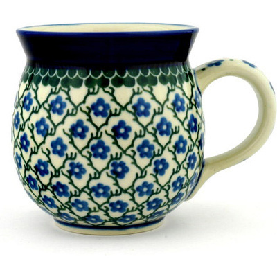 Polish Pottery Bubble Mug 16 oz Blue Daisy Trellis