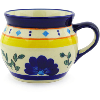 Polish Pottery Bubble Mug 16 oz Blue Diamond Flowers