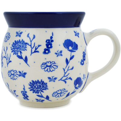 Polish Pottery Bubble Mug 16 oz Blue Flora
