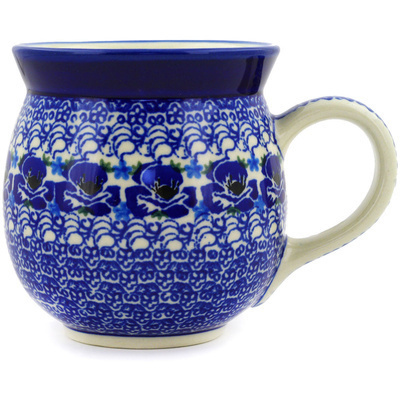 Polish Pottery Bubble Mug 16 oz Blue Garden
