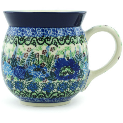 Polish Pottery Bubble Mug 16 oz Blue Meadow UNIKAT