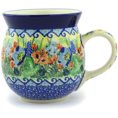 Polish Pottery Bubble Mug 16 oz Blue Monarch Garden UNIKAT