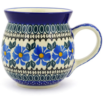 Polish Pottery Bubble Mug 16 oz Blue Morning Glory