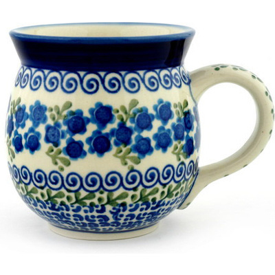 Polish Pottery Bubble Mug 16 oz Blue Poppy Wreath