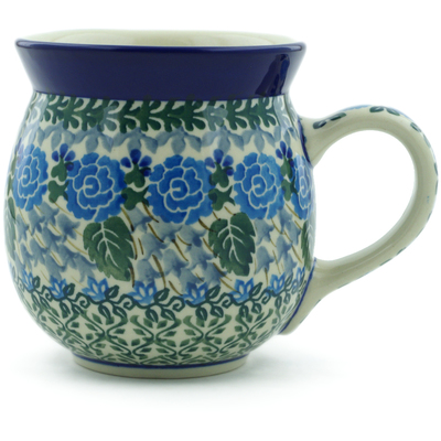 Polish Pottery Bubble Mug 16 oz Blue Rose Trellis UNIKAT