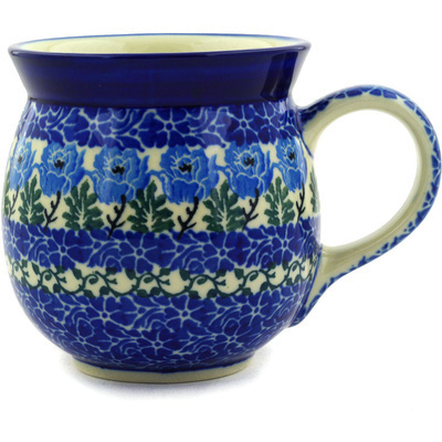 Polish Pottery Bubble Mug 16 oz Blue Rosette Wreath