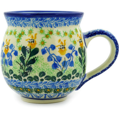 Polish Pottery Bubble Mug 16 oz Bluebells And Irises UNIKAT