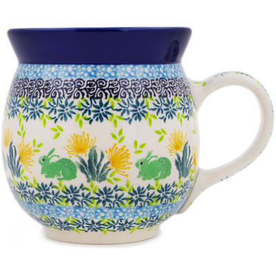 Polish Pottery Bubble Mug 16 oz Bountiful Bunnies UNIKAT