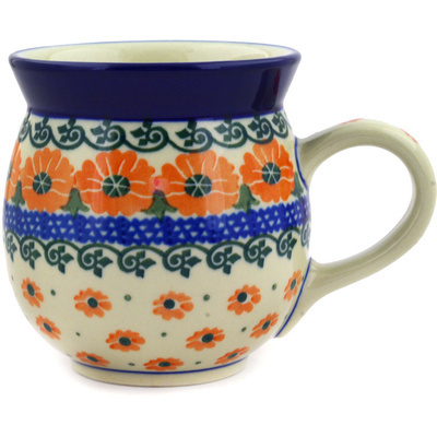 Polish Pottery Bubble Mug 16 oz Bright Orange Blossoms