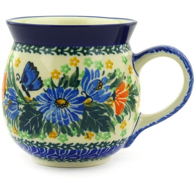 Polish Pottery Bubble Mug 16 oz Butterfly Blues UNIKAT