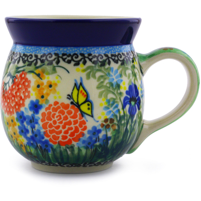 Polish Pottery Bubble Mug 16 oz Butterfly Garden UNIKAT