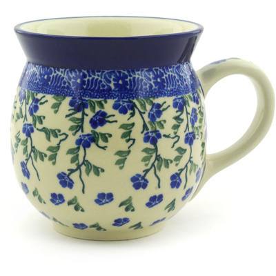 Polish Pottery Bubble Mug 16 oz Cascading Blue Blossoms