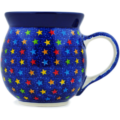 Polish Pottery Bubble Mug 16 oz Colorful Star Show UNIKAT