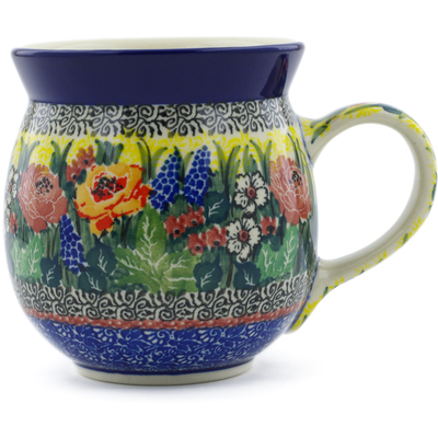 Polish Pottery Bubble Mug 16 oz Copper Rose Meadow UNIKAT