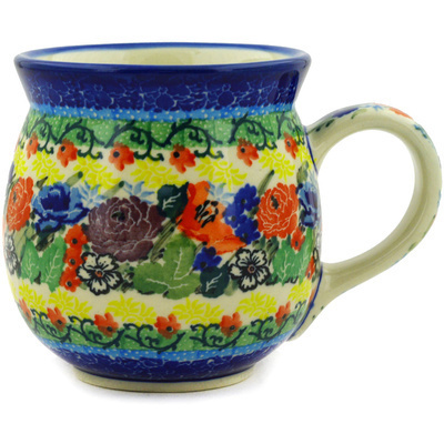 Polish Pottery Bubble Mug 16 oz Copper Rose Meadow UNIKAT