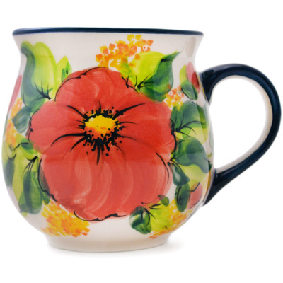 Polish Pottery Bubble Mug 16 oz Corn Poppy In Bloom UNIKAT