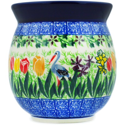 Polish Pottery Bubble Mug 16 oz Crane In Tulip Splendor UNIKAT