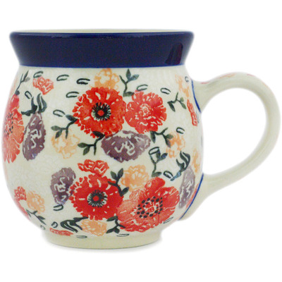 Polish Pottery Bubble Mug 16 oz Crimson Falling Flowers UNIKAT