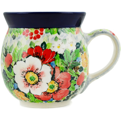 Polish Pottery Bubble Mug 16 oz Crimson Wild Rose UNIKAT