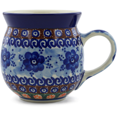 Polish Pottery Bubble Mug 16 oz Dancing Blue Poppies UNIKAT