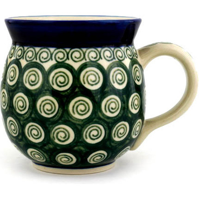 Polish Pottery Bubble Mug 16 oz Emerald Swirl