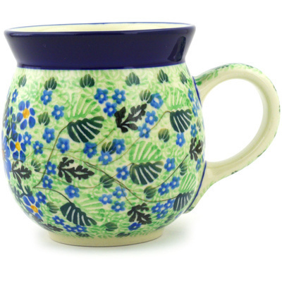 Polish Pottery Bubble Mug 16 oz Fern Flowers UNIKAT