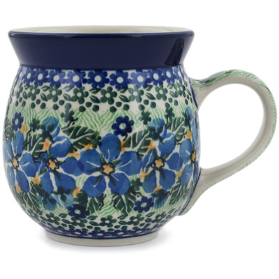 Polish Pottery Bubble Mug 16 oz Floral Blue Dreams UNIKAT