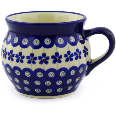 Polish Pottery Bubble Mug 16 oz Flowering Peacock