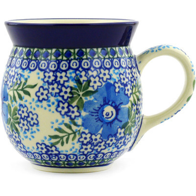 Polish Pottery Bubble Mug 16 oz Garden Blues UNIKAT